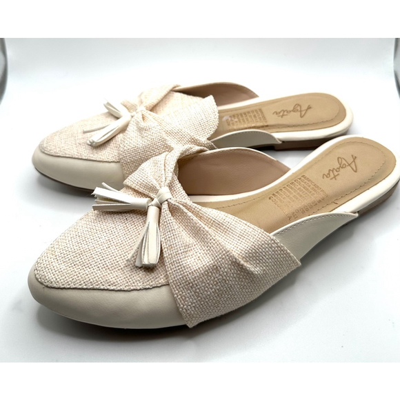 Agata Shoes - Women's Agata Beige bow Mules Size 6.5 us 37 EU